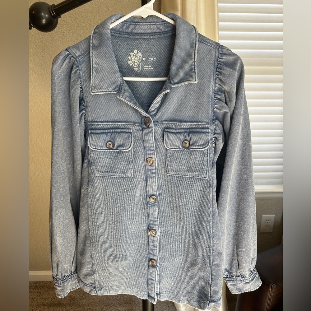 Anthropologie Pilcro Puff-Sleeved Button Long Sleeve Top XS